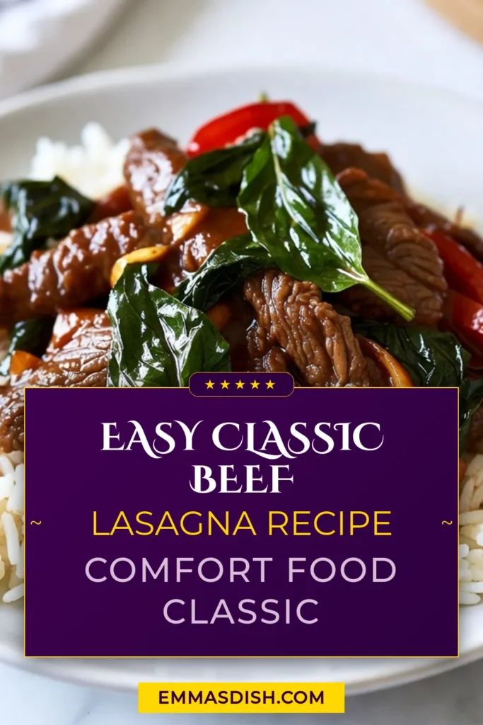 Savor the flavors of Spicy Thai Basil Beef with this quick Thai beef recipe that packs a punch! This tasty Thai basil stir fry recipe combines tender beef, vibrant red bell peppers, and aromatic Thai basil. Serve it over jasmine rice for a satisfying dinner. Perfect for busy weeknights, this spicy beef with basil is sure to impress. Try it tonight! Save this recipe for a delicious twist on your dinner routine. #ThaiBasilBeef #JasmineRiceDish #QuickThaiBeef #SpicyBeefWithBasil