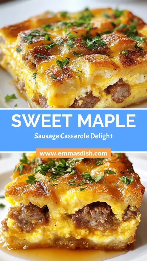 Start your day with this delicious Sweet Maple Sausage Casserole that combines savory sausage, creamy eggs, and a hint of sweetness from maple syrup. This easy breakfast casserole recipe is perfect for family gatherings or busy mornings. Whip up this maple syrup breakfast dish in just an hour! It's one of the ultimate savory breakfast recipes you need to try! Save this recipe for a delightful meal! #BreakfastCasserole #SavoryBreakfastRecipes #EasyBreakfastCasserole #MapleSyrupBreakfastDish