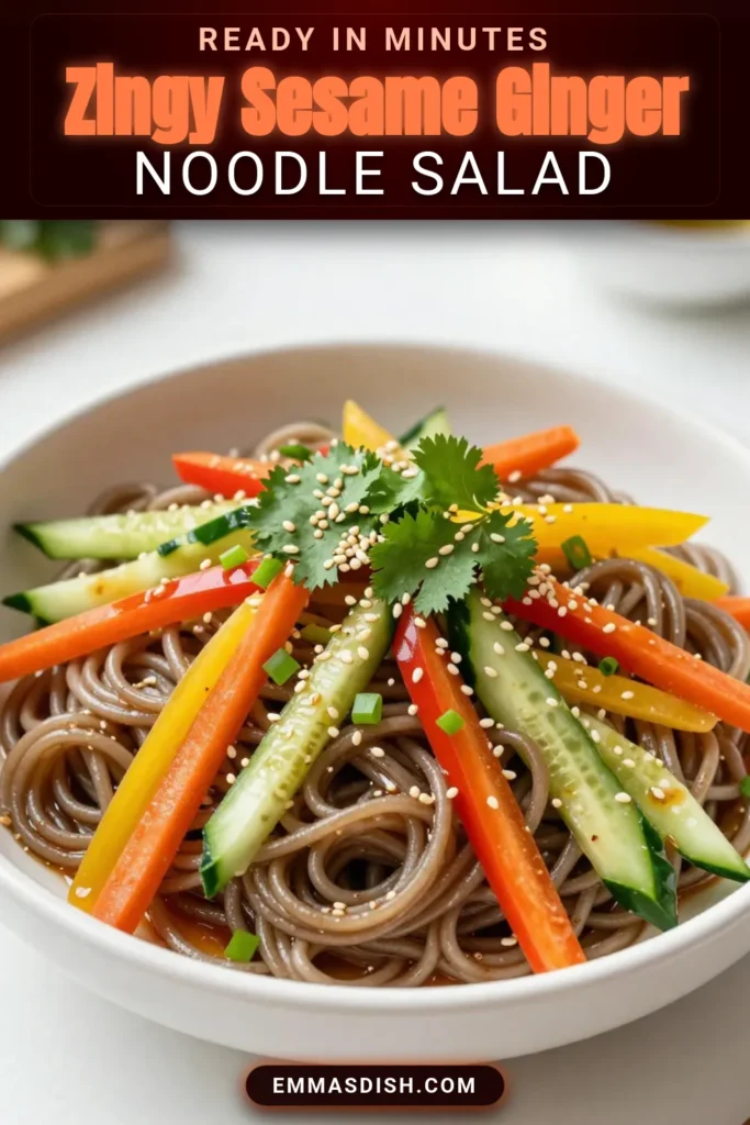 Discover the deliciousness of this Sesame Ginger Noodle Salad! This vibrant soba noodle salad recipe is packed with fresh veggies and flavors, making it a perfect healthy Asian salad. Enjoy it cold as a refreshing dish or side. Plus, it's a gluten-free noodle salad that's easy to whip up in just 45 minutes! Save this recipe for your next meal! #SesameGingerNoodleSalad #HealthyAsianSalad #ColdNoodleSalad #GlutenFreeNoodleSalad