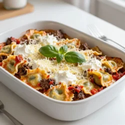 - 12 oz beef tortellini (cooked) - 1 lb ground beef - 1 can (28 oz) crushed tomatoes - 1 cup ricotta cheese - 1 cup mozzarella cheese, shredded - 1/2 cup Parmesan cheese, grated - 2 cloves garlic, minced - 1 teaspoon dried oregano - 1 teaspoon dried basil - Salt and pepper to taste - Fresh basil leaves for garnish To make this dish, you need specific ingredients. First, you need beef tortellini, which adds a lovely texture. You'll also want ground beef for its rich flavor. Crushed tomatoes provide a nice sauce base. Ricotta cheese makes it creamy, while mozzarella and Parmesan add that cheesy goodness we all love. Don't forget garlic, oregano, and basil for extra flavor. Salt and pepper enhance everything, making it taste just right. Finally, fresh basil leaves make the dish look pretty and fresh. These ingredients come together to create a delicious meal that warms the soul. {{ingredient_image_1}} - Step 1: Preheat the oven to 375&deg;F (190&deg;C). - Step 2: Grease a 9x13 inch baking dish. - Step 3: Brown the ground beef in a skillet over medium heat. This takes about 5 to 7 minutes. Drain any excess grease to keep it lean. - Step 4: Add minced garlic to the skillet. Cook for 1 minute until it smells nice. - Step 5: Stir in the crushed tomatoes, oregano, basil, salt, and pepper. Let it simmer for about 5 minutes. This helps the flavors blend well. - Step 6: Mix the cooked tortellini with the beef sauce. Make sure every piece is coated well. - Step 7: In a separate bowl, fold together the ricotta cheese, half of the mozzarella, and half of the Parmesan. Stir until smooth. - Step 8: In the greased baking dish, spread half of the tortellini mixture in an even layer. Use a spatula for a flat surface. Spoon dollops of the ricotta mixture on top. Then, add the rest of the tortellini on top of that. - Step 9: Sprinkle the remaining mozzarella and Parmesan cheese over everything. - Step 10: Cover the baking dish with aluminum foil. Bake in the preheated oven for 25 minutes. - Step 11: Remove the foil and bake uncovered for an additional 10 to 15 minutes. Look for bubbly and golden cheese. - Step 12: Once baked, let it cool for 5 minutes. Then, garnish with fresh basil leaves before serving. - Use fresh herbs for enhanced flavor: Fresh basil and oregano make a big difference. They add brightness and depth to your dish. - Do not overcook tortellini before baking: Cook them just until al dente. They will finish cooking in the oven. Overcooked tortellini can turn mushy. - Tips for a crispier top layer: Broil the dish for a minute after baking. This gives a golden, crunchy layer of cheese. - Not draining excess grease from beef: Leave the fat in, and it will make the dish greasy. Always drain well for a cleaner taste. - Skipping the simmering step: This step melds the flavors together. Do not rush; let it simmer for perfect taste. - Pairing with garlic bread or a side salad: Garlic bread is a classic choice. A fresh salad balances the richness of the dish. - Best wines to complement the dish: A medium-bodied red wine works well. Look for Chianti or Merlot to enhance your meal's flavors. Pro Tips Use Fresh Ingredients: Fresh herbs and high-quality cheese can elevate the flavor of your baked tortellini dish. Customize Your Meats: You can substitute ground beef with turkey, sausage, or even a plant-based meat alternative for different flavor profiles. Make Ahead: This dish can be assembled a day in advance and stored in the refrigerator. Just add a few extra minutes to the baking time if baking from cold. Cheese Variations: Experiment with different types of cheese like gouda or provolone for a unique twist on the classic flavors. {{image_2}} You can easily change the meat in this dish. Use ground turkey or chicken instead of beef. This swap keeps the dish light and tasty. It can also lower the fat content. For cheese lovers, you can switch it up too. Try using gouda or cheddar instead of mozzarella. This change will give your baked beef tortellini a whole new flavor. You don&rsquo;t have to stick to the oven. A slow cooker can be a great option. Cook the ground beef and add the sauce. Then layer everything in the slow cooker. Let it cook on low for about 4 hours. For those who love quick meals, try the Instant Pot. Cook the ground beef and add the sauce. Combine with tortellini and cook for just 5 minutes. Both methods create a warm, cheesy meal. If you need gluten-free options, look for gluten-free tortellini. Many brands make delicious choices that work well. You can also make a vegetarian version. Use meat substitutes like lentils or mushrooms. They add texture and flavor without meat. This way, everyone can enjoy this cheesy comfort meal. To keep your Baked Beef Tortellini fresh, first let it cool. Then, transfer it to an airtight container. Make sure to cover it tightly. Store it in the fridge for up to three days. This way, you can enjoy those cheesy leftovers later. If you want to save some for later, you can freeze it. First, let the dish cool completely. Then, cut it into portions. Wrap each piece in plastic wrap and place them in a freezer bag. Be sure to remove as much air as possible. You can freeze it for up to three months. To reheat, thaw it in the fridge overnight. Then, bake it at 375&deg;F (190&deg;C) until hot and bubbly. Baked Beef Tortellini lasts up to three days in the fridge. In the freezer, it can stay fresh for three months. For the best taste, eat it within those time frames. Always check for any signs of spoilage before eating. Proper storage helps keep your meal safe and delicious! Baking beef tortellini takes about 35 to 40 minutes. First, you preheat the oven to 375&deg;F (190&deg;C). Then, bake covered for 25 minutes. After that, bake uncovered for another 10 to 15 minutes. This gives the cheese time to bubble and turn golden. Yes, you can prepare Baked Beef Tortellini in advance. Cook the beef and mix it with the tortellini. Layer the dish as usual, but do not bake it right away. Cover it tightly and store it in the fridge. When ready to enjoy, bake it straight from the fridge. Just add a few extra minutes to the baking time. Baked Beef Tortellini pairs well with several side dishes. Consider serving garlic bread for a crunchy contrast. A fresh green salad also adds a bright touch. You can even offer steamed vegetables for a healthy side. Absolutely! Store-bought tortellini saves you time and effort. Many brands offer tasty options. Just make sure to cook it according to the package instructions before adding it to your dish. This keeps the flavors intact and ensures a great meal. If your dish turns out watery, don&rsquo;t worry. First, check if you added too much sauce or liquid. To fix it, let it bake longer without foil. This helps evaporate some moisture. You can also add a bit of extra cheese on top to absorb some liquid. This blog covered how to make a delicious Baked Beef Tortellini. You learned about the key ingredients, steps to prepare, and tips to get it just right. I shared variations, storage info, and FAQs to help you adapt this dish. Whether you stick to the basics or get creative, you can impress anyone with this meal. Enjoy making and sharing it with loved ones. It&rsquo;s easy and tasty, and you&rsquo;ll feel proud of your cooking skills!