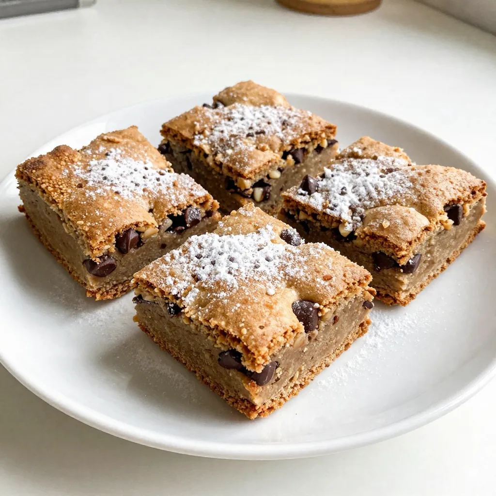 To make these delicious brown butter blondies, gather the following ingredients: - 1 cup unsalted butter (for browning) - 1 cup brown sugar - 1/2 cup granulated sugar - 2 large eggs - 2 teaspoons vanilla extract - 2 cups all-purpose flour - 1 teaspoon baking powder - 1/2 teaspoon baking soda - 1/4 teaspoon salt - 1 cup chocolate chips (semi-sweet or dark) - 1/2 cup chopped nuts (optional) You can swap some ingredients if needed. Here are a few ideas: - Use salted butter instead of unsalted. Just skip the added salt. - Coconut sugar can replace brown sugar for a different flavor. - Substitute maple syrup for granulated sugar, but reduce the liquid in the recipe slightly. - You can use egg replacer for a vegan option, but the texture may change. - Almond flour works well if you need a gluten-free option, but adjust the amount. Understanding your ingredients helps ensure success. Here are some key points: - Browning Butter: This step adds a rich, nutty flavor. Watch it closely, as it can burn quickly. - Brown Sugar: It adds moisture and depth. Dark brown sugar gives a stronger flavor. - Chocolate Chips: Feel free to mix types, like semi-sweet, dark, or even white chocolate. - Nuts: Adding nuts gives a nice crunch. Try walnuts or pecans for a tasty twist. Now that you have your ingredients ready, you're set to make these wonderful blondies! {{ingredient_image_1}} To make brown butter blondies, start by browning the butter. In a medium saucepan, melt the butter over medium heat. Stir it often. Watch for the color to change to golden brown. You will notice a nutty smell, which is a good sign. This process takes about 5-7 minutes. Once browned, remove the pan from heat and let the butter cool a bit. Next, combine the sugars in a large mixing bowl. Add the brown sugar and granulated sugar to the cooled butter. Mix them well until smooth. It should look creamy. Now, beat in the eggs, one at a time. After each egg, add the vanilla extract. Mix until all ingredients are well blended. In another bowl, whisk together the dry ingredients. This includes flour, baking powder, baking soda, and salt. Gradually add the dry mix to the wet mix. Stir gently until just combined. Do not overmix, or your blondies will be tough. Finally, fold in the chocolate chips and nuts, if you like. Make sure they are evenly spread in the batter. Browning butter is a key step for flavor. First, use a light-colored saucepan. This helps you see the color change. Start with medium heat to avoid burning. Stir the butter constantly to prevent sticking. Look for small brown bits at the bottom. This is where the flavor builds. Once it smells nutty and looks golden, it is ready. Let it cool slightly before mixing with sugars. This step is crucial. If you add hot butter to eggs, it can cook them. When mixing, always be careful not to overmix the batter. Overmixing can make your blondies dry. Stir just until you see no flour. For the baking process, preheat your oven to 350°F (175°C). Line an 8x8 inch baking dish with parchment paper. This makes it easy to lift them out later. Pour the batter into the dish and spread it out evenly. Bake for 25-30 minutes. To check for doneness, insert a toothpick in the center. If it comes out with a few moist crumbs, they are done. If you want gooey blondies, aim for the lower baking time. Once baked, let them cool in the pan for about 10 minutes. Then transfer to a wire rack to cool completely. This cooling step helps them set up nicely for cutting. Browning butter gives blondies a rich taste. To do this, heat unsalted butter in a medium saucepan. Stir it often until it turns a deep golden color. The nutty smell means it is ready. This process takes about 5-7 minutes. Watch closely to avoid burning. If you burn it, you must start over. Always let the butter cool slightly before mixing it with sugar. This keeps the eggs from cooking when added later. The oven temperature plays a big role in how your blondies turn out. Preheat your oven to 350°F (175°C) before baking. An oven thermometer can help ensure it's accurate. Too hot can burn the edges, and too cool can lead to undercooked centers. Every oven is different, so knowing yours helps. Always bake in the center of the oven for even heat. Check if your blondies are done by using a toothpick. Insert it in the center of the pan. If it comes out with a few moist crumbs, they’re ready. If it has wet batter, they need more time. For gooey blondies, aim for the lower baking time of 25 minutes. Let them cool for about 10 minutes in the pan. Then, lift them out using parchment paper for easy cutting. Enjoy your perfect blondies! Pro Tips Browning Butter: Make sure to watch the butter closely as it browns to prevent burning. The ideal color is a deep golden brown with a nutty aroma. Mixing Technique: When combining the wet and dry ingredients, mix just until incorporated to keep the blondies chewy and soft. Testing for Doneness: Use a toothpick to test the center; it should come out with a few moist crumbs for the perfect gooey texture. Cooling Time: Allow the blondies to cool completely before cutting to ensure clean edges and prevent them from falling apart. {{image_2}} You can change up your blondies with fun add-ins. Try mixing in different chocolate chips, like white or milk chocolate. You can also add dried fruit, like cranberries or cherries. For a nutty flavor, use walnuts or pecans. Want a hint of spice? Add a dash of cinnamon or nutmeg. Almond or coconut extract gives unique flavors too. Just remember to keep the total volume the same. You can make blondies that fit different diets. For gluten-free blondies, swap all-purpose flour for a gluten-free blend. Check that the blend includes xanthan gum for the right texture. If you want vegan blondies, swap eggs for flax eggs. Mix 1 tablespoon of ground flaxseed with 2.5 tablespoons of water to replace one egg. Use plant-based butter instead of regular butter, and your blondies will be vegan-friendly. Toppings can make your blondies even better. A drizzle of caramel or chocolate glaze adds sweetness and flair. You can also sprinkle sea salt on top for a sweet and salty mix. For a festive touch, add sprinkles or chopped nuts on top before baking. Dusting with powdered sugar after baking also makes them look lovely. Each of these options can change the flavor and look of your blondies. To keep your brown butter blondies fresh, store them in an airtight container. Place parchment paper between layers to prevent sticking. Keep them at room temperature for up to four days. If you want them to last longer, store them in the fridge for up to a week. The cool air helps keep them moist and tasty. Freezing blondies is simple. First, let them cool completely. Then, cut them into squares. Wrap each piece in plastic wrap and place them in a freezer bag. They can stay in the freezer for up to three months. When you're ready to eat, just take one out and let it thaw at room temperature. Reheating your blondies is easy and quick. Preheat your oven to 350°F (175°C). Place the blondies on a baking sheet and cover them with foil. Heat for about 10 minutes. This helps keep them soft and gooey. You can also microwave them for 10-15 seconds, but watch closely to avoid drying them out. Enjoy them warm for the best taste! You can use white sugar with molasses. Use one cup of white sugar and add one tablespoon of molasses. Mix well for a similar taste. You can also use coconut sugar for a different flavor. Brown butter blondies last up to five days at room temperature. Store them in an airtight container to keep them fresh. If you want them to last longer, refrigerate them for up to a week. Yes, you can use milk chocolate or white chocolate. Each type gives a unique taste. Dark chocolate offers a richer flavor, while milk chocolate adds sweetness. Feel free to mix different types for fun. Absolutely! You can add more nuts or chocolate chips to your taste. Just make sure not to overmix the batter. This keeps the blondies soft and chewy. You can use a flaxseed meal as a substitute. Mix one tablespoon of flaxseed meal with three tablespoons of water. Let it sit for five minutes. This mix works well as a binder in the recipe. Yes, you can use a gluten-free flour blend. Make sure it has a good binding agent. This way, the texture remains soft and chewy. Enjoy your gluten-free treat without losing flavor. Use a sharp knife for clean cuts. It helps to cool the blondies completely before cutting. You can also warm the knife slightly for easier slicing through the dense texture. Yes, adding spices like cinnamon or nutmeg can enhance the flavor. Start with a half teaspoon and adjust to your taste. This adds a cozy warmth to your blondies. Here’s a quick recap: We explored the key ingredients, gave useful substitutions, and highlighted special notes. I shared step-by-step instructions for browning butter and baking. We discussed tips to perfect your blondies and highlighted fun variations and dietary options. I also covered storage and answered common questions. In conclusion, by following these steps, you can make tasty blondies. Enjoy sharing these treats with others!