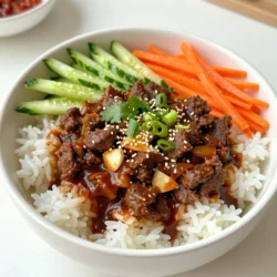 - 1 lb ground beef (80/20) - 4 cloves garlic, minced - 1 inch ginger, grated - 1/4 cup soy sauce (low sodium) - 2 tablespoons brown sugar - 2 tablespoons gochujang (Korean chili paste) - 1 tablespoon sesame oil - 1 teaspoon rice vinegar - 2 green onions, sliced (white and green parts separated) - 1 cup cooked jasmine rice - 1 cup shredded carrots - 1 small cucumber, thinly sliced - Sesame seeds for garnish - Fresh cilantro for garnish - Optional: Kimchi for serving When picking ground beef, look for meat with a good fat content. Ground beef that is 80/20 is perfect for flavor. Fresh garlic and ginger make a big difference in taste. Choose firm, vibrant carrots and cucumbers for crunch. Look for low-sodium soy sauce to keep the dish balanced. Finally, always check the expiration date on gochujang. For a gluten-free option, use tamari sauce instead of soy sauce. If you want a leaner meat, ground turkey or chicken works well. For a vegetarian dish, try using lentils or tofu instead of beef. If you are allergic to sesame, use a different oil, like canola or olive oil. You can skip the gochujang if you need a milder taste, but add some chili powder for flavor. {{ingredient_image_1}} Start by heating a large skillet on medium-high heat. Add 1 pound of ground beef. Cook it for about 5 to 7 minutes. Use a spatula to break the beef apart as it cooks. You want it to brown nicely. If there&rsquo;s extra grease, drain it off. This step keeps the dish from being too oily. Next, add 4 cloves of minced garlic and 1 inch of grated ginger to the beef. Saut&eacute; them for 1 to 2 minutes. This will make your kitchen smell amazing! Now, stir in 1/4 cup of low sodium soy sauce, 2 tablespoons of brown sugar, and 2 tablespoons of gochujang. This chili paste adds heat. Add 1 tablespoon of sesame oil and 1 teaspoon of rice vinegar too. Mix well and let it simmer for 3 to 4 minutes. The flavors blend together beautifully. While the beef simmers, prepare your bowls. Start with 1 cup of cooked jasmine rice at the bottom of each bowl. Next, spoon the spicy beef mixture over the rice. Add 1 cup of shredded carrots and slices of 1 small cucumber on top. For the final touch, garnish with the green parts of 2 sliced green onions, sesame seeds, and fresh cilantro. If you like extra spice, serve with a side of kimchi. Enjoy your colorful and tasty meal! You can change the spice in your Spicy Korean Beef Bowls easily. If you love heat, add more gochujang. For less spice, use less chili paste or add more sugar. You can also mix in some cream or yogurt for cooling. Remember, everyone's taste is different. It&rsquo;s fun to find your perfect balance! Meal prepping makes life easier. You can cook the beef mixture and store it in the fridge up to three days. Cook your rice ahead, too. Just heat it up when you are ready to eat. Chop your veggies in advance and keep them in a container. This way, you can enjoy a tasty meal with less work. Serve your Spicy Korean Beef Bowls with a side of kimchi for extra flavor. You can also add a fried egg on top for richness. Fresh cucumber slices add crunch and are a nice touch. If you want more veggies, try adding bell peppers or snap peas. Enjoy the mix of taste and texture! Pro Tips Use Fresh Ingredients: Fresh garlic and ginger will enhance the flavor of your dish significantly, giving it a vibrant and aromatic quality. Adjust Spice Level: If you prefer a milder flavor, start with less gochujang and gradually add more to your taste. Perfect Rice: For the best texture, rinse jasmine rice under cold water before cooking to remove excess starch, resulting in fluffy rice. Garnish Generously: Don&rsquo;t skimp on the garnishes! Fresh cilantro and sesame seeds add both flavor and a beautiful presentation to your bowls. {{image_2}} You can easily make this dish vegetarian or vegan. Swap the ground beef for crumbled tofu or tempeh. Use the same seasonings for flavor. Gochujang adds a nice kick. You can also add diced mushrooms for extra texture. If you want to change the protein, ground turkey or chicken works great. These meats cook similarly to beef. They soak up the flavors from garlic and ginger well. Just follow the same cooking steps as with beef. To make this dish gluten-free, choose a gluten-free soy sauce. Tamari is a great option. Most gochujang is gluten-free, but check the label. Serve it over rice or quinoa for a tasty meal. After you enjoy your spicy Korean beef bowls, store leftovers in an airtight container. Let the dish cool down first. Place the beef and veggies in separate containers if you can. You can keep it in the fridge for about three days. This way, the flavors stay fresh and tasty. To reheat, simply microwave the beef and rice. Place them in a bowl and cover with a damp paper towel. Heat for one to two minutes. Stir halfway through to ensure even warming. You can also reheat on the stove. Just add a splash of water to the pan and stir over low heat until hot. If you want to save some for later, freezing works great. Place the beef and rice in freezer-safe bags. Remove as much air as possible to prevent freezer burn. You can freeze the dish for up to three months. When you&rsquo;re ready to eat, thaw it overnight in the fridge before reheating. You can serve many tasty sides with Spicy Korean Beef Bowls. Here are some ideas: - Steamed broccoli: Adds crunch and color. - Kimchi: This spicy pickled veggie brings great flavor. - Pickled radishes: They add a nice contrast to the beef. - Extra green onions: Sprinkle some on top for more flavor. - Sesame noodles: They pair well with the spicy beef. These sides make your meal more balanced and fun. Yes, you can use other types of rice. Here are some options: - Brown rice: It is nutty and healthy. - Quinoa: This adds protein and a unique taste. - Cauliflower rice: Great for a low-carb choice. - Sticky rice: This gives a chewy texture. Each type of rice changes the dish a bit, so pick what you like! To make the dish less spicy, try these tips: - Use less gochujang: Start with half the amount. - Add more brown sugar: This can balance the heat. - Mix in more vegetables: Carrots and cucumbers can tone it down. - Serve with yogurt: A dollop of yogurt helps cool the heat. These small changes can make a big difference while keeping the flavor! In this blog post, we explored the key ingredients and step-by-step method to make delicious spicy Korean beef bowls. We discussed how to choose quality ingredients and offered tips for substitutions based on dietary needs. I shared cooking techniques, serving ideas, and variations to suit different tastes. Finally, we covered proper storage and answered common questions. With these insights, you can confidently prepare this dish and customize it to your liking. Enjoy your cooking and the tasty results!