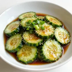 To make this tasty Asian cucumber salad, you will need: - 2 large English cucumbers - 1/4 cup rice vinegar - 2 tablespoons soy sauce or tamari - 1 tablespoon sesame oil - 1 tablespoon sugar or honey - 1 teaspoon ginger, grated - 1 fresh red chili, finely sliced (optional) - 2 green onions, chopped - 2 tablespoons sesame seeds, toasted - Fresh cilantro for garnish - Salt to taste You can switch out some ingredients based on what you have: - Use regular cucumbers if you can't find English ones. - Swap rice vinegar for apple cider vinegar for a different taste. - If you need it gluten-free, choose tamari instead of soy sauce. - Honey can replace sugar for a natural sweetener. - Skip the chili if you prefer no heat, or add more for spice. This salad is not just delicious; it's healthy too! Here&rsquo;s a rough breakdown for one serving: - Calories: 80 - Protein: 2g - Carbohydrates: 10g - Dietary Fiber: 1g - Sugars: 3g - Fat: 4g This dish is fresh and light, making it a great choice for any meal. Enjoy! {{ingredient_image_1}} Start by washing the cucumbers well. This step ensures they are clean and fresh. Next, slice them into thin rounds. Aim for about 1/8 inch thick. If your cucumbers have many seeds, cut them in half lengthwise. Scoop out the seeds before slicing. This will help your salad stay crisp. Place the sliced cucumbers in a large mixing bowl. Sprinkle them with salt. Let them sit for about 15 minutes. This helps draw out extra moisture, making them crunchy and tasty. In a separate bowl, it&rsquo;s time to mix the dressing. Combine the rice vinegar and soy sauce or tamari. Add sesame oil, sugar or honey, and grated ginger. If you like heat, include the finely sliced red chili. Stir until the sugar dissolves completely. This dressing brings all the flavors together. After 15 minutes, drain the cucumbers. Gently pat them dry with paper towels. This step makes sure your salad isn&rsquo;t soggy. Toss the cucumbers in the dressing mixture. Make sure they are well coated. Now, add the chopped green onions and toasted sesame seeds. Toss gently to combine everything. Let the salad sit for at least 10 minutes. This waiting time allows the flavors to meld nicely. Serve the salad in a beautiful dish. Garnish with fresh cilantro for color and flavor. Enjoy your fresh and flavorful Asian cucumber salad! Pick firm, dark green cucumbers for the best taste. Look for cucumbers without soft spots. English cucumbers work great. They have fewer seeds and a thin skin. If you see wax on them, it&rsquo;s okay. The wax helps keep them fresh. Always wash your cucumbers before slicing. You can boost flavor with fresh herbs. Mint or basil adds a nice kick. Try adding crushed garlic for a bold taste. A splash of lime juice can brighten the dish. For extra heat, use more chili. Experiment with different flavors to find what you love. Make this salad ahead of time for better taste. Letting it sit helps the flavors mix. I suggest chilling it for at least 30 minutes. You can prepare the cucumbers and dressing separately. Mix them just before serving to keep cucumbers crisp. Pro Tips Choose Fresh Cucumbers: Look for firm, dark green cucumbers with smooth skin. Fresh cucumbers will have a crisp texture, enhancing the salad's crunch. Adjust Seasoning to Taste: Taste the dressing before mixing it with the cucumbers. Feel free to adjust the sweetness or saltiness based on your preference. Let It Marinate: Allow the salad to sit for a bit after mixing to let the flavors meld together. This step is crucial for a more flavorful dish. Experiment with Add-ins: Consider adding other vegetables like bell peppers or radishes for extra crunch and color. You can also include proteins such as grilled chicken or tofu for a heartier salad. {{image_2}} You can easily add protein to this salad. Try adding grilled chicken, shrimp, or tofu. These options boost the flavors and make the dish more filling. Simply cook your chosen protein and slice it. Toss it with the cucumber salad right before serving. Chicken adds richness, while shrimp adds a sweet touch. Tofu is a great choice for a vegetarian option. If you want a vegetarian or vegan salad, there are easy swaps. Use maple syrup instead of honey to keep it plant-based. For protein, consider chickpeas, edamame, or nuts. These ingredients add texture and nutrients. You can also skip the sesame oil and use olive oil instead. This keeps it fresh and light while still tasting wonderful. Feel free to get creative with the dressing. You can try adding peanut butter for a nutty flavor. A splash of lime juice can brighten the taste even more. If you like a kick, add a dash of Sriracha or chili flakes. Experiment with different flavors to find your favorite. Each dressing will give the salad a new twist while keeping it refreshing. To keep your Asian cucumber salad fresh, store it in an airtight container. The coolness of the fridge helps maintain its crunch. Try to eat the salad within a few days for the best taste. If you notice any moisture buildup in the container, drain it to keep the cucumbers crispy. Freezing cucumber salad is not recommended. Cucumbers have high water content and will become mushy when thawed. For the best texture, always enjoy this salad fresh. If you have leftover dressing, you can freeze it for later use. When stored properly, the salad lasts about 3 days in the fridge. After that, the cucumbers may lose their crispness. If you want to enjoy it longer, consider making smaller batches. Enjoying it fresh will always bring out the best flavors! Yes, you can use other types of cucumbers. Persian cucumbers are a great option. They are small and crunchy, just like English cucumbers. You can also use regular garden cucumbers. If you do, remove the seeds and peel them for the best taste. To make the salad spicy, add fresh red chili. Slice it thinly and mix it in with the dressing. If you want more heat, try adding a dash of chili oil or a pinch of red pepper flakes. Adjust to your taste for the perfect kick. Yes, this recipe can be gluten-free. Use tamari instead of soy sauce. Tamari is a gluten-free soy sauce that works well. Always check labels for hidden gluten in other ingredients, like rice vinegar. This salad pairs well with grilled chicken or fish. It also complements rice dishes and stir-fries. You can serve it as a side dish at barbecues or picnics. For a light meal, enjoy it with some rice noodles or quinoa. This blog post covered how to make a tasty cucumber salad. We looked at the needed ingredients and substitutions, along with the nutrition facts. I shared simple steps for preparation and tips to enhance flavor. You can even switch up the recipe with different proteins or dressings. Remember to store it right, so it stays fresh. Try out the ideas in the FAQs for more fun variations. Now, you have all the tools to create a delicious salad that fits your taste!