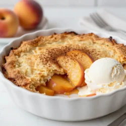 For this peach cobbler dump cake, you need: - 4 cups fresh peaches, sliced (or 2 cans of sliced peaches, drained) - 1 cup granulated sugar - 1 teaspoon ground cinnamon - 1 cup self-rising flour - 1 cup whole milk - 1/2 cup unsalted butter, melted - 1 teaspoon vanilla extract - Optional: Ice cream or whipped cream for serving Fresh peaches give this dessert a bright flavor. If you use canned peaches, make sure to drain them well. Measuring correctly is key. Use a dry measuring cup for flour and sugar. For milk, use a liquid measuring cup. When you melt the butter, let it cool a bit before mixing it in. This helps keep the batter light. When you slice fresh peaches, try to make the pieces even. This helps them cook evenly. Toss the peaches with sugar and cinnamon gently. This helps the flavors mix well. I love serving this dump cake warm. A scoop of vanilla ice cream on top makes it extra special. You can also add whipped cream for a light touch. If you want, sprinkle some cinnamon on top for a nice finish. It adds a bit of flair and flavor! {{ingredient_image_1}} First, gather your peaches. You can use fresh peaches or canned ones. If using fresh, slice four cups of ripe peaches. If using canned, drain two cans of sliced peaches. In a mixing bowl, combine the peaches with 1/4 cup of granulated sugar and 1/2 teaspoon of ground cinnamon. This step brings out the sweet flavor. Toss the peaches gently to coat them well. Next, spread the peaches evenly in a greased 9x13-inch baking dish. In a different bowl, mix 1 cup of self-rising flour with the remaining sugar (3/4 cup) and the last 1/2 teaspoon of cinnamon. Whisk these dry ingredients together well. Now, add 1 cup of whole milk, 1/2 cup of melted unsalted butter, and 1 teaspoon of vanilla extract. Stir all the ingredients until just combined. It&rsquo;s okay if the batter is a little lumpy; that&rsquo;s normal. Now it&rsquo;s time to bake! Pour the batter over the peaches in the baking dish. Do not stir; just let the batter float on top of the peaches. Bake in the preheated oven at 350&deg;F for 45-50 minutes. You&rsquo;ll know it&rsquo;s ready when the top turns golden brown and a toothpick comes out clean. Once baked, take it out and let it cool for about 10 minutes. This cooling time helps the flavors mix. Enjoy your delicious peach cobbler dump cake warm! To get the best texture in your peach cobbler dump cake, follow these steps: - Make sure your peaches are fresh. If using canned peaches, drain them well. - Use self-rising flour to achieve a nice rise. This gives the cake a light feel. - Mix the batter just until it is combined. Lumps are okay and help with texture. You can make your dump cake even more tasty with these ideas: - Add a pinch of nutmeg for warmth. This pairs well with the cinnamon. - Try mixing in some blueberries or raspberries for a fruity twist. - Add a splash of almond extract for a unique flavor. It goes great with peaches. Serve your peach cobbler dump cake warm for the best taste. Here are my favorite ways: - Top it with a scoop of vanilla ice cream. The cold ice cream melts into the warm cake. - Use whipped cream for a light and fluffy topping. A sprinkle of cinnamon adds a nice touch. - Serve it in small bowls to make it feel special. Everyone loves a cozy dessert! Pro Tips Choose the Right Peaches: For the best flavor, use ripe, fresh peaches. If using canned peaches, select those packed in juice rather than syrup for a more natural taste. Don&rsquo;t Overmix the Batter: A few lumps in the batter are perfectly fine. Overmixing can result in a dense cobbler rather than a light, fluffy texture. Experiment with Spices: Feel free to add nutmeg or ginger to the cinnamon for a unique flavor twist that complements the peaches beautifully. Let it Cool: Allow the cobbler to cool for at least 10 minutes before serving. This helps the juices thicken up a bit, making it easier to serve. {{image_2}} You can swap peaches for other fruits. Try using blueberries, cherries, or apples. Each fruit brings a new taste. For example, use 4 cups of fresh blueberries instead of peaches. Just mix the sugar and cinnamon as you would with peaches. This keeps the sweet and spicy flavors strong. You can even mix fruits for a fun twist! To make this cake gluten-free, use a gluten-free flour blend. Many stores sell good options. For a dairy-free version, replace whole milk with almond or oat milk. Use coconut oil instead of butter. These swaps keep the cake tasty and fluffy. You won&rsquo;t miss the gluten or dairy! Add texture with toppings. Chopped nuts, like pecans or walnuts, give a nice crunch. Sprinkle them on before baking. You can also make a crumble with oats and brown sugar. Mix 1 cup of oats with 1/2 cup of brown sugar and 1/4 cup of melted butter. This adds a sweet, crunchy layer on top. Feel free to get creative with your toppings! After you enjoy your peach cobbler dump cake, let it cool. Cover it with plastic wrap or foil. Store it in the fridge for up to four days. This keeps it fresh and tasty. If you have more leftovers, try to store them in an airtight container. This helps to lock in moisture and flavor. When you&rsquo;re ready to eat leftover peach cobbler, preheat your oven to 350&deg;F (175&deg;C). Place the cobbler in an oven-safe dish. Cover it with foil to avoid burning the top. Heat it for about 15 to 20 minutes. You can also use the microwave. Just warm a slice for 30 to 60 seconds. Enjoy it warm, as it brings back the best flavors. If you want to save some peach cobbler for later, freezing is a great option. First, let it cool completely. Then, cut it into slices. Wrap each slice tightly in plastic wrap. Place the wrapped slices in a freezer bag or container. Label and date it. You can freeze the cobbler for up to three months. To eat, thaw it in the fridge overnight. Then, reheat it as mentioned above. This way, you can enjoy your peach cobbler dump cake anytime! Yes, you can use frozen peaches. Just let them thaw first. Drain any extra juice before mixing. This keeps the cake from getting too soggy. Frozen peaches work well and taste great too. To check if it&rsquo;s done, look for a golden top. You can also use a toothpick. Insert it into the center of the cake. If it comes out clean, the cake is ready. Baking usually takes 45 to 50 minutes. You can prepare the peach layer ahead of time. Just mix the peaches and sugar, then store them in the fridge. Make the batter just before baking. This keeps the cake fresh and tasty. Peach Cobbler Dump Cake is easy and fun to make. You learned about ingredients, preparation, and step-by-step instructions. We also covered tips for texture, flavor, and storage. If you want to change things up, many variations exist. This dessert is perfect for any occasion. Enjoy it fresh, warm, or cold. With these tips, you will create a tasty treat everyone loves. Your baking journey just got sweeter!
