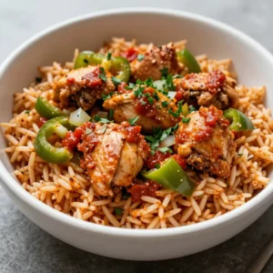 To make Cajun dirty rice with chicken, you need these simple ingredients: - 1 cup long-grain jasmine rice - 1 lb chicken thighs, diced - 1/2 cup small diced onion - 1/2 cup small diced green bell pepper - 1/2 cup small diced celery - 3 cloves garlic, minced - 1/4 cup tomato paste - 2 cups chicken broth - 1 tablespoon Cajun seasoning - 1 teaspoon smoked paprika - 1/2 teaspoon black pepper - 1/2 teaspoon cayenne pepper (adjust to taste) - 2 tablespoons olive oil - Fresh parsley for garnish You can swap some ingredients if you need to. For the chicken, you can use turkey or even sausage. If you want a vegetarian dish, try using mushrooms or lentils. Instead of jasmine rice, you can use any long-grain rice. If you don't have Cajun seasoning, mix paprika, garlic powder, and onion powder for a similar taste. Garnishing adds a nice touch to your dish. Fresh parsley is always good for color and flavor. You can also use green onions for a crisp bite. If you like heat, try adding a few slices of fresh jalape&ntilde;o. For a zesty twist, serve with lime wedges on the side. {{ingredient_image_1}} Start by rinsing the jasmine rice under cold water. This step is key. Rinsing removes excess starch, which helps the rice stay fluffy. Keep rinsing until the water runs clear. Once done, set the rice aside. Next, gather your veggies. Dice 1/2 cup each of onion, green bell pepper, and celery. Mince 3 cloves of garlic. This mix is known as the "holy trinity" in Cajun cooking. It will add great flavor! In a large skillet, heat 2 tablespoons of olive oil over medium heat. Once hot, add the diced chicken thighs. Season with salt and black pepper. Cook for about 5-7 minutes until the chicken is browned and cooked through. This makes sure your chicken is juicy and tender. After cooking, remove the chicken from the skillet and set it aside. You want to keep those tasty juices in the pan for the next steps. In the same skillet, add the diced onion, green bell pepper, and celery. Saut&eacute; these for about 4-5 minutes. You want them to soften nicely. Then, add the minced garlic and cook for another minute. You will smell the wonderful aroma! Next, stir in 1/4 cup tomato paste, 1 tablespoon Cajun seasoning, 1 teaspoon smoked paprika, and 1/2 teaspoon cayenne pepper. Let this cook for 2-3 minutes, stirring often. This step blends all the flavors together beautifully. Now it&rsquo;s time to add the rice. Pour the rinsed jasmine rice into the skillet and stir well. Coat the rice with the spices and veggie mix. Then, pour in 2 cups of chicken broth. Return the cooked chicken to the skillet too. Bring this mixture to a boil. Once boiling, reduce the heat to low. Cover the skillet and let it simmer. Wait about 20-25 minutes. The rice will absorb the liquid and become tender. After cooking, fluff the rice with a fork. Check the seasoning and adjust if needed. Serve hot, garnished with chopped fresh parsley. Enjoy your flavorful Cajun dirty rice with chicken! To get the best flavor in your Cajun dirty rice, use fresh ingredients. Fresh herbs, like parsley, add a bright touch. Cajun seasoning is key. It gives the dish its signature kick. Use a high-quality chicken broth for depth. If you want more heat, add a bit more cayenne pepper. Taste as you cook. Adjust the spices to match your preference. Cooking rice perfectly is crucial. Rinse the jasmine rice to remove extra starch. This keeps the rice from getting sticky. Use a 2:1 ratio of liquid to rice for best results. Bring the pot to a boil before reducing the heat. Cover tightly to trap steam. Let it simmer gently. Avoid lifting the lid too often. This helps the rice cook evenly and absorb all the flavors. Cajun dirty rice pairs well with many sides. A simple green salad balances the dish nicely. You can also serve it with cornbread for a Southern touch. For extra protein, grilled shrimp or sausage work great. Don&rsquo;t forget a squeeze of lemon on top for brightness. This meal is perfect for gatherings. It's hearty, filling, and full of flavor. Pro Tips Rinse Your Rice: Rinsing jasmine rice before cooking helps to remove excess starch, ensuring that your rice is fluffy and not sticky. Adjust the Spice: Feel free to adjust the amount of cayenne pepper to suit your spice tolerance. Start with less if you prefer a milder dish. Rest the Dish: Allowing the dirty rice to sit for a few minutes after cooking helps the flavors meld together for a more delicious result. Garnish for Freshness: Fresh parsley not only adds color but also a fresh flavor that complements the richness of the dish beautifully. {{image_2}} If you want a meat-free dish, you can still enjoy dirty rice. Use a mix of vegetables like mushrooms, carrots, and zucchini. They add great texture and flavor. For protein, try black beans or lentils. Both will give you a hearty meal. You can replace chicken broth with vegetable broth for added depth. This makes a tasty vegetarian dirty rice that everyone can love. Dirty rice is flexible. You can swap out chicken for other proteins. Shrimp adds a nice touch. Just saut&eacute; it until pink and tender. You can also use sausage, like andouille or smoked sausage. This will give the dish a smoky flavor. Cook the sausage first to get the oils out, then follow the same steps. Each protein brings unique flavors, making this dish your own. Want to play with the heat? Adjust the spice level to your taste. If you like it mild, cut back on the cayenne pepper. You can also use sweet paprika instead of smoked paprika for less heat. For a spicy kick, add more cayenne or hot sauce. You can even toss in some chopped jalape&ntilde;os. Just remember to taste as you go! This way, you control the heat for everyone at your table. To store leftovers of Cajun dirty rice with chicken, first let it cool down. Then, scoop the rice into an airtight container. Make sure to remove as much air as possible. Seal the container tightly to keep out moisture and bacteria. Place it in the fridge. It will stay fresh for about three to four days. When you want to enjoy the leftovers, take them out of the fridge. You can reheat the rice in a few ways. The microwave is quick and easy. Just place the rice in a bowl and cover it with a damp paper towel. Heat for about 2-3 minutes, stirring halfway through. You can also use a skillet. Add a splash of chicken broth to keep it moist. Heat over medium heat, stirring until warm. If you want to save Cajun dirty rice for later, freezing is a great option. Transfer the cooled rice into freezer-safe bags. Push out as much air as you can before sealing. Label the bags with the date. You can freeze it for up to three months. When you're ready to eat, thaw it overnight in the fridge. Then reheat it using the methods above. Enjoy your flavorful comfort meal anytime! Cajun Dirty Rice is a rich, flavorful dish from Louisiana. It combines rice with meat and spices. The name "dirty" comes from the rice taking on a brown color from the meat and seasonings. Common ingredients include chicken, sausage, and a mix of veggies. It is perfect for family meals or gatherings. Yes, you can make Cajun Dirty Rice ahead of time. Prepare the dish as usual and let it cool. Store it in an airtight container in the fridge. This makes it easy for meal prep. Just reheat it when you're ready to eat. Cajun Dirty Rice lasts about 3 to 4 days in the fridge. Ensure it is stored in an airtight container. Always check for signs of spoilage before eating leftovers. If it looks or smells off, it&rsquo;s best to throw it away. Cajun Dirty Rice pairs well with many sides. Consider serving it with a simple green salad. Cornbread or crusty bread also makes a great match. You can add pickled vegetables for a nice crunch, too. Cajun Dirty Rice with Chicken combines great flavors and simple ingredients. You learned about the key items needed, how to cook them step by step, and tips for the best taste. Plus, you explored fun variations and storage tips. Remember, you can make this dish your own with different proteins and spice levels. Enjoy making this dish often! It&rsquo;s a crowd-pleaser that fits any table.