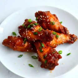 To make spicy Korean chicken wings, you need these key items: - 2 lbs chicken wings - 1/4 cup gochujang (Korean chili paste) - 2 tablespoons soy sauce - 2 tablespoons honey - 1 tablespoon rice vinegar - 1 tablespoon sesame oil - 3 cloves garlic, minced - 1 inch ginger, grated - 1 teaspoon ground black pepper - 1 tablespoon sesame seeds (for garnish) - Chopped green onions (for garnish) These ingredients create a bold flavor that really packs a punch. You can add even more flavor with these ingredients: - A splash of lime juice for brightness - A pinch of cayenne for more heat - Fresh cilantro for a herbal note These extras can take your wings to the next level! If you can't find some ingredients, here are good swaps: - Use sriracha instead of gochujang for a similar heat - Maple syrup can replace honey for a vegan option - Use vinegar if you don't have rice vinegar These substitutions will keep your wings tasty while accommodating your pantry. {{ingredient_image_1}} To make the marinade, grab a large bowl. Mix together the gochujang, soy sauce, honey, rice vinegar, sesame oil, minced garlic, grated ginger, and black pepper. Whisk it well until it is smooth. This blend brings a sweet and spicy kick to the chicken wings. Now, take your chicken wings and add them to the marinade. Make sure each wing gets a good coat. Cover the bowl and pop it in the fridge. Let it marinate for at least one hour. For the best flavor, marinate overnight. When you're ready, preheat your oven to 400&deg;F (200&deg;C). Line a baking sheet with foil for easy cleaning later. Take the marinated wings out of the fridge and place them on the baking sheet in one layer. Reserve the leftover marinade for later. Bake the wings for 25-30 minutes. Flip them halfway through for even cooking. They should be crispy and fully cooked. While the wings bake, pour the reserved marinade into a small saucepan. Heat it over medium heat until it simmers. Cook for about five minutes to thicken it up. Once the wings are done, brush them with this thickened glaze. Return the wings to the oven for another five minutes. This step will caramelize the glaze and add even more flavor. After that, let the wings cool for a few minutes before serving. Enjoy your spicy Korean chicken wings! To get crispy chicken wings, start by patting them dry. Moisture makes wings soggy. Use a baking sheet lined with foil to catch drips. This helps with cleanup. Bake the wings at 400&deg;F (200&deg;C) for 25-30 minutes. Flip them halfway to ensure even cooking. If you want extra crispiness, broil them for the last 2-3 minutes. This gives them a nice brown color. One big mistake is not marinating long enough. For the best flavor, marinate overnight. Another mistake is overcrowding the baking sheet. Wings need space to cook evenly. Avoid using high heat early. This can burn the sauce before the wings cook through. Lastly, don&rsquo;t skip the glaze step. Brushing the wings with thickened marinade adds flavor and shine. Serve your wings on a large platter for a fun look. Drizzle with extra glaze for a glossy finish. Sprinkle sesame seeds and chopped green onions on top. This adds color and crunch. Pair the wings with veggie sticks or rice for a complete meal. You can even serve them with a cool dipping sauce. Try a yogurt-based sauce to balance the heat. These ideas make your dish pop and impress your guests. Pro Tips Marinate Longer for Depth of Flavor: For the best flavor, marinate the chicken wings overnight. This allows the spices to penetrate the meat thoroughly. Ensure Even Cooking: When baking, arrange the wings in a single layer on the baking sheet. This helps them cook evenly and become crispy. Use a Meat Thermometer: To ensure the chicken wings are fully cooked, use a meat thermometer. The internal temperature should reach 165&deg;F (74&deg;C). Perfectly Glazed Wings: For a glossy finish, brush the wings with the thickened marinade before the final baking step. This caramelizes the glaze beautifully. {{image_2}} You can easily adjust the heat in these wings. If you love spice, add more gochujang. For less heat, use less gochujang or mix in some honey. This way, you control the kick. You can also add a pinch of cayenne pepper for extra heat. To make these wings gluten-free, swap soy sauce for tamari. Tamari gives a similar flavor without gluten. Check labels to ensure all ingredients are gluten-free. This keeps your wings tasty and safe for everyone. You can switch up the flavors too! Add a splash of lime juice for a zesty twist. Try mixing in some sesame seeds for crunch. You can also add chopped cilantro for a fresh taste. Each change makes the wings unique and delicious. After you enjoy your spicy Korean chicken wings, you may have some left. To store them, let the wings cool to room temperature. Place them in an airtight container. This keeps the wings fresh. Store them in the fridge for up to three days. If you want to keep them longer, consider freezing. When you're ready to eat the wings again, you can reheat them easily. Preheat your oven to 375&deg;F (190&deg;C). Place the wings on a baking sheet. Heat them for about 10-15 minutes. This way, they become crispy again. You can also use a microwave, but it may make them soft. Freezing is a great way to save your wings for later. To freeze, wrap each wing in plastic wrap. Then place them in a freezer bag. Make sure to remove as much air as possible. Your wings can stay fresh in the freezer for up to three months. When you're ready to eat, thaw them in the fridge overnight before reheating. These chicken wings pack a nice kick. The gochujang adds heat, but it&rsquo;s balanced. If you love spice, you'll enjoy them. If you prefer milder flavors, reduce the gochujang by half. You can adjust the spice to match your taste. Yes, you can grill these wings! Grilling adds a smoky flavor that pairs well with the marinade. Just preheat your grill to medium heat. Grill the wings for about 15-20 minutes, turning often. Make sure they reach an internal temperature of 165&deg;F (75&deg;C). I love to pair these wings with sticky rice. Kimchi is another great side. You can also serve fresh vegetables like cucumbers or carrots. A light salad can balance the spice too. Choose sides that cool and complement the heat. To find the best Korean chicken wings, check local reviews online. Food apps can help you discover nearby spots. Ask friends for their favorite places too. Many Korean restaurants serve delicious wings, so explore and taste! This guide covered everything you need for tasty Korean chicken wings. We started with key ingredients and expanded to optional flavors. Then, we detailed each step from preparing the marinade to baking for crispy perfection. I shared essential tips to avoid common mistakes. You learned about variations and how to store leftovers. Enjoy creating these delicious wings. Tweak the recipe to fit your taste, and impress your friends. Great food brings people together.