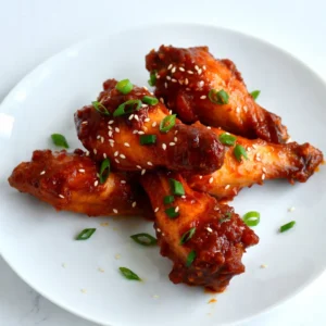 To make spicy Korean chicken wings, you need these key items: - 2 lbs chicken wings - 1/4 cup gochujang (Korean chili paste) - 2 tablespoons soy sauce - 2 tablespoons honey - 1 tablespoon rice vinegar - 1 tablespoon sesame oil - 3 cloves garlic, minced - 1 inch ginger, grated - 1 teaspoon ground black pepper - 1 tablespoon sesame seeds (for garnish) - Chopped green onions (for garnish) These ingredients create a bold flavor that really packs a punch. You can add even more flavor with these ingredients: - A splash of lime juice for brightness - A pinch of cayenne for more heat - Fresh cilantro for a herbal note These extras can take your wings to the next level! If you can't find some ingredients, here are good swaps: - Use sriracha instead of gochujang for a similar heat - Maple syrup can replace honey for a vegan option - Use vinegar if you don't have rice vinegar These substitutions will keep your wings tasty while accommodating your pantry. {{ingredient_image_1}} To make the marinade, grab a large bowl. Mix together the gochujang, soy sauce, honey, rice vinegar, sesame oil, minced garlic, grated ginger, and black pepper. Whisk it well until it is smooth. This blend brings a sweet and spicy kick to the chicken wings. Now, take your chicken wings and add them to the marinade. Make sure each wing gets a good coat. Cover the bowl and pop it in the fridge. Let it marinate for at least one hour. For the best flavor, marinate overnight. When you're ready, preheat your oven to 400&deg;F (200&deg;C). Line a baking sheet with foil for easy cleaning later. Take the marinated wings out of the fridge and place them on the baking sheet in one layer. Reserve the leftover marinade for later. Bake the wings for 25-30 minutes. Flip them halfway through for even cooking. They should be crispy and fully cooked. While the wings bake, pour the reserved marinade into a small saucepan. Heat it over medium heat until it simmers. Cook for about five minutes to thicken it up. Once the wings are done, brush them with this thickened glaze. Return the wings to the oven for another five minutes. This step will caramelize the glaze and add even more flavor. After that, let the wings cool for a few minutes before serving. Enjoy your spicy Korean chicken wings! To get crispy chicken wings, start by patting them dry. Moisture makes wings soggy. Use a baking sheet lined with foil to catch drips. This helps with cleanup. Bake the wings at 400&deg;F (200&deg;C) for 25-30 minutes. Flip them halfway to ensure even cooking. If you want extra crispiness, broil them for the last 2-3 minutes. This gives them a nice brown color. One big mistake is not marinating long enough. For the best flavor, marinate overnight. Another mistake is overcrowding the baking sheet. Wings need space to cook evenly. Avoid using high heat early. This can burn the sauce before the wings cook through. Lastly, don&rsquo;t skip the glaze step. Brushing the wings with thickened marinade adds flavor and shine. Serve your wings on a large platter for a fun look. Drizzle with extra glaze for a glossy finish. Sprinkle sesame seeds and chopped green onions on top. This adds color and crunch. Pair the wings with veggie sticks or rice for a complete meal. You can even serve them with a cool dipping sauce. Try a yogurt-based sauce to balance the heat. These ideas make your dish pop and impress your guests. Pro Tips Marinate Longer for Depth of Flavor: For the best flavor, marinate the chicken wings overnight. This allows the spices to penetrate the meat thoroughly. Ensure Even Cooking: When baking, arrange the wings in a single layer on the baking sheet. This helps them cook evenly and become crispy. Use a Meat Thermometer: To ensure the chicken wings are fully cooked, use a meat thermometer. The internal temperature should reach 165&deg;F (74&deg;C). Perfectly Glazed Wings: For a glossy finish, brush the wings with the thickened marinade before the final baking step. This caramelizes the glaze beautifully. {{image_2}} You can easily adjust the heat in these wings. If you love spice, add more gochujang. For less heat, use less gochujang or mix in some honey. This way, you control the kick. You can also add a pinch of cayenne pepper for extra heat. To make these wings gluten-free, swap soy sauce for tamari. Tamari gives a similar flavor without gluten. Check labels to ensure all ingredients are gluten-free. This keeps your wings tasty and safe for everyone. You can switch up the flavors too! Add a splash of lime juice for a zesty twist. Try mixing in some sesame seeds for crunch. You can also add chopped cilantro for a fresh taste. Each change makes the wings unique and delicious. After you enjoy your spicy Korean chicken wings, you may have some left. To store them, let the wings cool to room temperature. Place them in an airtight container. This keeps the wings fresh. Store them in the fridge for up to three days. If you want to keep them longer, consider freezing. When you're ready to eat the wings again, you can reheat them easily. Preheat your oven to 375&deg;F (190&deg;C). Place the wings on a baking sheet. Heat them for about 10-15 minutes. This way, they become crispy again. You can also use a microwave, but it may make them soft. Freezing is a great way to save your wings for later. To freeze, wrap each wing in plastic wrap. Then place them in a freezer bag. Make sure to remove as much air as possible. Your wings can stay fresh in the freezer for up to three months. When you're ready to eat, thaw them in the fridge overnight before reheating. These chicken wings pack a nice kick. The gochujang adds heat, but it&rsquo;s balanced. If you love spice, you'll enjoy them. If you prefer milder flavors, reduce the gochujang by half. You can adjust the spice to match your taste. Yes, you can grill these wings! Grilling adds a smoky flavor that pairs well with the marinade. Just preheat your grill to medium heat. Grill the wings for about 15-20 minutes, turning often. Make sure they reach an internal temperature of 165&deg;F (75&deg;C). I love to pair these wings with sticky rice. Kimchi is another great side. You can also serve fresh vegetables like cucumbers or carrots. A light salad can balance the spice too. Choose sides that cool and complement the heat. To find the best Korean chicken wings, check local reviews online. Food apps can help you discover nearby spots. Ask friends for their favorite places too. Many Korean restaurants serve delicious wings, so explore and taste! This guide covered everything you need for tasty Korean chicken wings. We started with key ingredients and expanded to optional flavors. Then, we detailed each step from preparing the marinade to baking for crispy perfection. I shared essential tips to avoid common mistakes. You learned about variations and how to store leftovers. Enjoy creating these delicious wings. Tweak the recipe to fit your taste, and impress your friends. Great food brings people together.