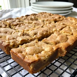 To make snickerdoodle blondies, gather these simple items: - 1 cup unsalted butter, melted - 1 ½ cups brown sugar - 2 large eggs - 1 tablespoon vanilla extract - 2 cups all-purpose flour - 1 teaspoon baking powder - ½ teaspoon baking soda - ½ teaspoon salt - 1 tablespoon cinnamon - ½ cup granulated sugar (for coating) These ingredients create a soft and chewy treat that everyone will love. If you run out of any items, don't worry. Here are some swaps: - Butter: You can use coconut oil instead. It gives a nice flavor. - Brown sugar: Use white sugar with a bit of molasses. Mix 1 cup of sugar with 1 tablespoon of molasses. - Eggs: For a vegan option, use flax eggs. Mix 1 tablespoon of ground flaxseed with 2.5 tablespoons of water. - All-purpose flour: Substitute with a gluten-free blend if needed. - Granulated sugar: You can skip the coating or use coconut sugar for a different taste. These swaps work well and keep your blondies tasty. Fresh ingredients make a big difference in baking. They boost flavor and texture. Here’s why freshness matters: - Butter: Fresh butter gives a rich taste and creamy texture. - Eggs: Fresh eggs help with rising and make your blondies fluffy. - Spices: Fresh spices, like cinnamon, add a strong, warm flavor. Using fresh ingredients ensures your snickerdoodle blondies come out perfect every time. When you bake, choose the best! {{ingredient_image_1}} Start by preheating your oven to 350°F (175°C). This is the perfect temperature for baking. While the oven heats up, grab a 9x13 inch baking pan. Line it with parchment paper. Make sure to leave some paper hanging over the edges. This will help you lift the blondies out later. In a large mixing bowl, melt your butter. I like to use unsalted butter for this recipe. Add 1 ½ cups of brown sugar to the melted butter. Stir them together until smooth. Next, crack in two large eggs. Mix well after adding each egg. Then, add in one tablespoon of vanilla extract. Stir everything until it is well combined. In another bowl, whisk together your dry ingredients. Use 2 cups of all-purpose flour, 1 teaspoon of baking powder, ½ teaspoon of baking soda, ½ teaspoon of salt, and 1 tablespoon of cinnamon. Once mixed, gradually add the dry ingredients to the wet mixture. Stir gently until just combined. Be careful not to over-mix; this keeps your blondies soft and chewy. Pour the batter into your prepared baking pan. Spread it out evenly with a spatula. In a small bowl, mix ½ cup of granulated sugar with 1 tablespoon of cinnamon. Sprinkle this mixture on top of the blondie batter. Bake in your preheated oven for 25-30 minutes. The blondies are ready when they are golden at the edges. A toothpick inserted in the center should come out clean. Let them cool in the pan for about 10 minutes. Use the parchment paper to lift them out and cool on a wire rack before cutting into squares. Enjoy! To make the best snickerdoodle blondies, start with room temperature eggs. They mix better and help create a smooth batter. Melt the butter, but don't let it get too hot. Warm butter gives your blondies a nice, soft texture. When mixing, stir until just combined. Over-mixing can lead to tough blondies. One common mistake is not measuring the flour correctly. Too much flour makes blondies dry. Use the spoon-and-level method for best results. Don't skip the cinnamon topping! It adds sweet flavor and a lovely crunch. Lastly, be careful not to bake them too long. Keep an eye on them, and check for doneness with a toothpick. For richer flavor, try browning the butter before mixing it in. This adds depth and a nutty taste. You can also add a pinch of nutmeg for extra warmth. If you want a chewy texture, chill the dough for 30 minutes before baking. This helps the blondies rise and stay soft. Pro Tips Fresh Ingredients: Always use fresh eggs and high-quality butter for the best flavor and texture in your blondies. Don't Overmix: When combining the dry and wet ingredients, mix until just combined to keep the blondies soft and chewy. Cooling Time: Allow the blondies to cool completely before cutting to ensure clean edges and prevent them from falling apart. Add Extra Spice: For a deeper flavor, consider adding a pinch of nutmeg or allspice to the batter along with the cinnamon. {{image_2}} Snickerdoodle blondies are great, but you can mix things up. Try adding white chocolate chips for a sweet twist. You can also use dark chocolate chips for a richer taste. For a fruity kick, add dried cranberries or cherries. These add color and flavor to your blondies. Each bite can surprise your taste buds! Mix-ins can make your blondies extra special. Chopped nuts, like pecans or walnuts, add crunch. You can also fold in shredded coconut for a tropical vibe. If you love spice, try adding a pinch of nutmeg. This gives the blondies a warm flavor. Don’t be afraid to experiment with your favorite add-ins! You can make snickerdoodle blondies gluten-free. Simply swap all-purpose flour for a gluten-free blend. Make sure your blend works well in baking. For a vegan version, use plant-based butter and flax eggs. Mix 1 tablespoon of ground flaxseed with 2.5 tablespoons of water for each egg. Both options keep the blondies just as delicious! To keep your snickerdoodle blondies fresh, start by letting them cool completely. Once cool, cut them into squares. Place them in an airtight container. You can layer them with parchment paper to avoid sticking. Store them at room temperature for up to three days. If you want them to last longer, consider refrigerating them. In the fridge, they stay good for about a week. Freezing blondies is a great way to save them for later. First, let the blondies cool completely. Then, wrap each square tightly in plastic wrap. After wrapping, place them in a freezer-safe bag or container. They can last up to three months in the freezer. When you’re ready to enjoy, simply take out the desired amount and let them thaw at room temperature. To reheat your blondies, preheat your oven to 350°F (175°C). Place the blondies on a baking sheet. Heat them for about 5 to 10 minutes. This warms them up and brings back that soft, chewy texture. You can also microwave them. Just heat for about 15 to 20 seconds. Serve them warm, and they taste amazing! You can pair them with a scoop of ice cream or a drizzle of caramel for an extra treat. Snickerdoodle blondies are soft, chewy bars with a sweet cinnamon flavor. They combine the classic snickerdoodle taste with a blondie’s rich texture. You get the warm notes of cinnamon and brown sugar in every bite. These treats are perfect for sharing or enjoying on your own. They stand out because of their unique blend of flavors. You can check if the blondies are done by looking for a golden edge. Insert a toothpick into the center. If it comes out clean or with a few moist crumbs, they are ready. Don’t worry if the top looks slightly soft; they will firm up as they cool. Bake them for 25-30 minutes for the best results. Yes, you can easily double the recipe. Just use a larger baking pan, like a 9x18 inch one. Make sure to adjust the baking time if needed. Check for doneness just like with the single batch. Doubling the recipe is a great way to make more blondies for gatherings or events. This post covered all you need to know about making tasty blondies. We explored the essential ingredients and the best substitutions. You learned key steps for prep, baking, and tips for perfect results. I shared fun variations to keep things fresh and storage methods to make them last. Remember, using fresh ingredients is key, and avoid common mistakes for the best outcome. Now, you can confidently bake blondies that everyone will love!