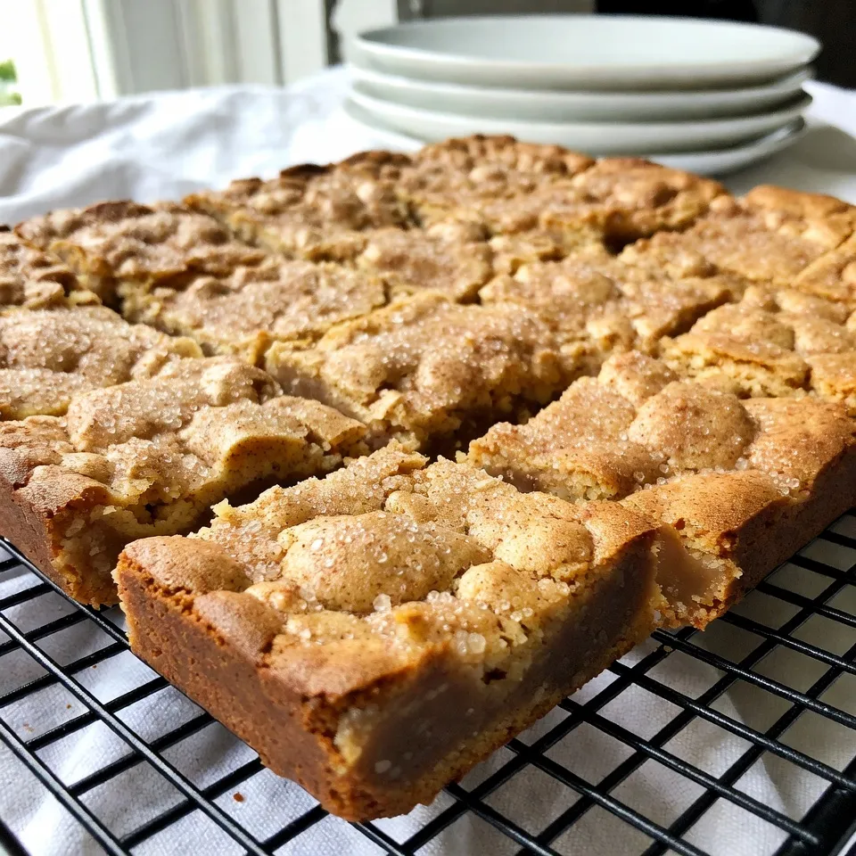To make snickerdoodle blondies, gather these simple items: - 1 cup unsalted butter, melted - 1 ½ cups brown sugar - 2 large eggs - 1 tablespoon vanilla extract - 2 cups all-purpose flour - 1 teaspoon baking powder - ½ teaspoon baking soda - ½ teaspoon salt - 1 tablespoon cinnamon - ½ cup granulated sugar (for coating) These ingredients create a soft and chewy treat that everyone will love. If you run out of any items, don't worry. Here are some swaps: - Butter: You can use coconut oil instead. It gives a nice flavor. - Brown sugar: Use white sugar with a bit of molasses. Mix 1 cup of sugar with 1 tablespoon of molasses. - Eggs: For a vegan option, use flax eggs. Mix 1 tablespoon of ground flaxseed with 2.5 tablespoons of water. - All-purpose flour: Substitute with a gluten-free blend if needed. - Granulated sugar: You can skip the coating or use coconut sugar for a different taste. These swaps work well and keep your blondies tasty. Fresh ingredients make a big difference in baking. They boost flavor and texture. Here’s why freshness matters: - Butter: Fresh butter gives a rich taste and creamy texture. - Eggs: Fresh eggs help with rising and make your blondies fluffy. - Spices: Fresh spices, like cinnamon, add a strong, warm flavor. Using fresh ingredients ensures your snickerdoodle blondies come out perfect every time. When you bake, choose the best! {{ingredient_image_1}} Start by preheating your oven to 350°F (175°C). This is the perfect temperature for baking. While the oven heats up, grab a 9x13 inch baking pan. Line it with parchment paper. Make sure to leave some paper hanging over the edges. This will help you lift the blondies out later. In a large mixing bowl, melt your butter. I like to use unsalted butter for this recipe. Add 1 ½ cups of brown sugar to the melted butter. Stir them together until smooth. Next, crack in two large eggs. Mix well after adding each egg. Then, add in one tablespoon of vanilla extract. Stir everything until it is well combined. In another bowl, whisk together your dry ingredients. Use 2 cups of all-purpose flour, 1 teaspoon of baking powder, ½ teaspoon of baking soda, ½ teaspoon of salt, and 1 tablespoon of cinnamon. Once mixed, gradually add the dry ingredients to the wet mixture. Stir gently until just combined. Be careful not to over-mix; this keeps your blondies soft and chewy. Pour the batter into your prepared baking pan. Spread it out evenly with a spatula. In a small bowl, mix ½ cup of granulated sugar with 1 tablespoon of cinnamon. Sprinkle this mixture on top of the blondie batter. Bake in your preheated oven for 25-30 minutes. The blondies are ready when they are golden at the edges. A toothpick inserted in the center should come out clean. Let them cool in the pan for about 10 minutes. Use the parchment paper to lift them out and cool on a wire rack before cutting into squares. Enjoy! To make the best snickerdoodle blondies, start with room temperature eggs. They mix better and help create a smooth batter. Melt the butter, but don't let it get too hot. Warm butter gives your blondies a nice, soft texture. When mixing, stir until just combined. Over-mixing can lead to tough blondies. One common mistake is not measuring the flour correctly. Too much flour makes blondies dry. Use the spoon-and-level method for best results. Don't skip the cinnamon topping! It adds sweet flavor and a lovely crunch. Lastly, be careful not to bake them too long. Keep an eye on them, and check for doneness with a toothpick. For richer flavor, try browning the butter before mixing it in. This adds depth and a nutty taste. You can also add a pinch of nutmeg for extra warmth. If you want a chewy texture, chill the dough for 30 minutes before baking. This helps the blondies rise and stay soft. Pro Tips Fresh Ingredients: Always use fresh eggs and high-quality butter for the best flavor and texture in your blondies. Don't Overmix: When combining the dry and wet ingredients, mix until just combined to keep the blondies soft and chewy. Cooling Time: Allow the blondies to cool completely before cutting to ensure clean edges and prevent them from falling apart. Add Extra Spice: For a deeper flavor, consider adding a pinch of nutmeg or allspice to the batter along with the cinnamon. {{image_2}} Snickerdoodle blondies are great, but you can mix things up. Try adding white chocolate chips for a sweet twist. You can also use dark chocolate chips for a richer taste. For a fruity kick, add dried cranberries or cherries. These add color and flavor to your blondies. Each bite can surprise your taste buds! Mix-ins can make your blondies extra special. Chopped nuts, like pecans or walnuts, add crunch. You can also fold in shredded coconut for a tropical vibe. If you love spice, try adding a pinch of nutmeg. This gives the blondies a warm flavor. Don’t be afraid to experiment with your favorite add-ins! You can make snickerdoodle blondies gluten-free. Simply swap all-purpose flour for a gluten-free blend. Make sure your blend works well in baking. For a vegan version, use plant-based butter and flax eggs. Mix 1 tablespoon of ground flaxseed with 2.5 tablespoons of water for each egg. Both options keep the blondies just as delicious! To keep your snickerdoodle blondies fresh, start by letting them cool completely. Once cool, cut them into squares. Place them in an airtight container. You can layer them with parchment paper to avoid sticking. Store them at room temperature for up to three days. If you want them to last longer, consider refrigerating them. In the fridge, they stay good for about a week. Freezing blondies is a great way to save them for later. First, let the blondies cool completely. Then, wrap each square tightly in plastic wrap. After wrapping, place them in a freezer-safe bag or container. They can last up to three months in the freezer. When you’re ready to enjoy, simply take out the desired amount and let them thaw at room temperature. To reheat your blondies, preheat your oven to 350°F (175°C). Place the blondies on a baking sheet. Heat them for about 5 to 10 minutes. This warms them up and brings back that soft, chewy texture. You can also microwave them. Just heat for about 15 to 20 seconds. Serve them warm, and they taste amazing! You can pair them with a scoop of ice cream or a drizzle of caramel for an extra treat. Snickerdoodle blondies are soft, chewy bars with a sweet cinnamon flavor. They combine the classic snickerdoodle taste with a blondie’s rich texture. You get the warm notes of cinnamon and brown sugar in every bite. These treats are perfect for sharing or enjoying on your own. They stand out because of their unique blend of flavors. You can check if the blondies are done by looking for a golden edge. Insert a toothpick into the center. If it comes out clean or with a few moist crumbs, they are ready. Don’t worry if the top looks slightly soft; they will firm up as they cool. Bake them for 25-30 minutes for the best results. Yes, you can easily double the recipe. Just use a larger baking pan, like a 9x18 inch one. Make sure to adjust the baking time if needed. Check for doneness just like with the single batch. Doubling the recipe is a great way to make more blondies for gatherings or events. This post covered all you need to know about making tasty blondies. We explored the essential ingredients and the best substitutions. You learned key steps for prep, baking, and tips for perfect results. I shared fun variations to keep things fresh and storage methods to make them last. Remember, using fresh ingredients is key, and avoid common mistakes for the best outcome. Now, you can confidently bake blondies that everyone will love!
