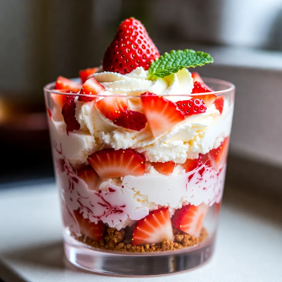 To make these tasty cheesecake cups, gather these main ingredients: - 1 cup cream cheese, softened - ½ cup powdered sugar - 1 teaspoon vanilla extract - 1 cup heavy whipping cream - 1 cup fresh strawberries, diced - ½ cup graham cracker crumbs - 2 tablespoons unsalted butter, melted These ingredients create a creamy and sweet base, with fresh strawberries adding a fruity touch. You can enhance your cheesecake cups with these garnishes: - Fresh mint leaves - Extra strawberry slices These add color and a fresh flavor. They make your cups look fancy. If you need to swap out any ingredients, try these options: - Use Greek yogurt instead of cream cheese for a tangy twist. - Replace powdered sugar with honey or maple syrup for natural sweetness. - Try coconut cream instead of heavy cream for a dairy-free version. These substitutions can change the flavor and texture, making this recipe more personal to you. {{ingredient_image_1}} Start by taking a mixing bowl. Add 1 cup of softened cream cheese, ½ cup of powdered sugar, and 1 teaspoon of vanilla extract. Beat these ingredients with an electric mixer. Mix on medium speed until the blend is smooth and creamy. This step is key for a rich and tasty base. In another bowl, pour in 1 cup of heavy whipping cream. Use a hand mixer or a stand mixer to whip the cream. Keep mixing until stiff peaks form. This usually takes about 3 to 5 minutes. Stiff peaks will give your cheesecake a light texture. - Adding the Graham Cracker Base In a separate bowl, mix ½ cup of graham cracker crumbs with 2 tablespoons of melted unsalted butter. Stir well until the crumbs are fully coated. This mixture forms the crunchy base of your cups. - Incorporating Fresh Strawberries Grab your diced strawberries. You’ll need 1 cup. After layering the graham cracker base in your serving cups, add a layer of the cream cheese mixture. Next, sprinkle a layer of diced strawberries on top. This adds a fresh, fruity flavor. - Repeating Layers Continue adding layers. Start with another layer of the cream cheese mixture, then add more strawberries. Keep repeating these layers until you use all the ingredients. Make sure the last layer is the cream cheese mixture. This creates a beautiful finish for your cheesecake cups. To make the best whipped cream, start with cold heavy cream. Cold cream whips faster and better. Use a clean bowl for mixing. Beat the cream on medium speed until you see stiff peaks. This takes about 3-5 minutes. Be careful! Overmixing can turn it into butter. Gently fold this whipped cream into your cream cheese mix. This keeps it fluffy and light. Store your cheesecake cups in the fridge. Use an airtight container to keep them fresh. They last for about 2-3 days. If you want to keep them longer, freeze the cups. Just remember to leave out any fresh fruit on top before freezing. When ready to eat, let them thaw in the fridge. Presenting these cups can be fun. Use clear glasses to show off the layers. Add a fresh strawberry and a mint leaf on top for color. You can also drizzle some strawberry sauce over the top for extra flavor. If you have extra graham cracker crumbs, sprinkle some on top too. This adds a nice crunch and looks great! Pro Tips Chill the Cream Cheese: Make sure your cream cheese is softened to room temperature for easier mixing. You can also place it in the microwave for a few seconds to soften it quickly. Whip the Cream Properly: For best results, use cold heavy cream and a chilled mixing bowl when whipping. This helps achieve stiff peaks more easily. Layering Technique: When layering, try to use the back of a spoon to spread the cream cheese mixture evenly. This prevents the layers from mixing together. Fresh Strawberries: Use ripe, fresh strawberries for the best flavor. If strawberries are out of season, consider using frozen strawberries that are thawed and drained. {{image_2}} You can make these cheesecake cups gluten-free. Use gluten-free graham crackers or almond flour for the crust. Both options work well and taste great. Always check labels to ensure no gluten is present. This way, everyone can enjoy the treat! Strawberries are delicious, but many fruits work too. Try blueberries, raspberries, or mangoes for a twist. Each fruit adds a unique flavor and color. Layer them just like the strawberries in the cups. Explore your favorite fruits and make it your own! If you want a dairy-free option, use non-dairy cream cheese. You can also replace heavy cream with coconut cream. This keeps the creaminess while avoiding dairy. Just remember to whip the coconut cream until it’s fluffy. These swaps make the dessert friendly for all diets! Store leftover cheesecake cups in the fridge. Use an airtight container to keep them fresh. These cups last for about 3 days. You can enjoy them cold straight from the fridge. Just remember to cover them well. This helps keep them from drying out. You can freeze these cheesecake cups if you want to keep them longer. Use freezer-safe containers or wrap them tightly in plastic wrap. They can last up to 2 months in the freezer. When you’re ready to eat them, move the cups to the fridge to thaw overnight. Do not refreeze once you thaw them. To keep your cheesecake cups fresh, avoid adding strawberries until serving. Fresh fruit can get mushy if stored too long. Also, store them in the coldest part of your fridge. This helps keep the texture smooth and creamy. If you follow these tips, your no-bake cheesecake cups will taste great every time! No-Bake Strawberry Cheesecake Cups can last about three to five days in the fridge. Store them in a covered container to keep them fresh. The strawberries may lose some texture over time. Enjoy them within a few days for the best taste. Yes, you can make these cheesecake cups a day ahead. Prepare them and refrigerate until you are ready to serve. This allows the flavors to mix, making them even tastier. Just add the garnish right before serving for a fresh look. If you want to swap cream cheese, consider using Greek yogurt or mascarpone. Both options give a creamy texture. For a vegan choice, use cashew cream or silken tofu blended until smooth. Each will change the taste slightly, but they work well. - Common troubleshooting tips for this recipe: - If the mixture is too runny, whip the cream longer until stiff peaks form. - If the crust is too crumbly, add a bit more melted butter. - For a sweeter taste, adjust the powdered sugar to your liking. - If your strawberries are too soft, use firmer ones for better texture. No-Bake Strawberry Cheesecake Cups are simple and fun to make. We covered the key ingredients, steps, and tips to help you succeed. You learned about different variations and how to store your treats. Remember, you can switch up flavors and make this dessert fit your needs. Enjoy creating your cheesecake cups, whether for a treat or a special event. These refreshing desserts will delight anyone who tastes them. Make every bite count and share your creations with friends and family!