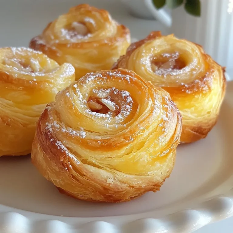 - 2 cups all-purpose flour - 1/2 cup granulated sugar - 1/2 teaspoon salt - 1 packet (2 1/4 teaspoons) active dry yeast - 1/2 cup warm milk (110°F/45°C) To make cruffins, you need simple yet key ingredients. All-purpose flour gives the dough its structure. Granulated sugar adds sweetness. Salt enhances flavor and balances the taste. Active dry yeast helps the dough rise and become fluffy. Warm milk activates the yeast and adds moisture. - 1/4 cup almond paste or Nutella - 1/4 cup raspberry jam For filling, you have great options. Almond paste or Nutella gives a rich, nutty taste. Raspberry jam adds a fruity zing. You can mix and match these fillings according to your mood. - Mixing bowls - Rolling pin - Muffin tin You will need some basic tools. Mixing bowls help combine ingredients. A rolling pin spreads the dough evenly. A muffin tin shapes and holds the cruffins as they bake. With these tools, you can create perfect cruffins at home. {{ingredient_image_1}} - Activating the yeast: Start by mixing the warm milk and yeast in a small bowl. Let it sit for 5 to 10 minutes. You want it frothy. This means the yeast is alive and ready. - Mixing dry and wet ingredients: In a large bowl, whisk together the flour, sugar, and salt. Make a well in the center. Pour in the yeast mixture, melted butter, egg, and vanilla extract. Mix until a rough dough forms. - Kneading the dough: Transfer the dough to a floured surface. Knead it for about 5 to 7 minutes. You want it smooth and elastic. This step builds strength in your dough. - Rolling and folding the dough: Once the dough rises and doubles, punch it down. Roll it out into a large rectangle, about 1/4 inch thick. Spread softened butter evenly over the dough. - Repeating the process for perfect layers: Fold the dough like a book by bringing one side over the other. Roll it out again into a rectangle. Repeat this rolling and folding process two more times. This gives you those flaky, delicious layers. - Cutting and filling the dough strips: Cut the dough into long strips, each about 2 inches wide. On half of the strips, spread almond paste or Nutella. On the other half, spread raspberry jam. - Rolling and placing in the muffin tin: Take a jam-covered strip and place it over a nut butter-covered strip. Roll them together to create a cruffin shape. Stand each rolled cruffin up in a greased muffin tin. Cover them and let them rise for another 30 minutes. To make great cruffins, kneading the dough is key. Knead for about 5-7 minutes. This builds gluten, which gives the cruffins their structure. Next, rising time matters. Place your dough in a warm spot, around 75°F (24°C) is best. This ensures a good rise. The dough should double in size in about 1 hour. You can add fun flavors to your cruffins. Try filling them with almond paste or Nutella for a sweet treat. Raspberry jam adds a nice fruity kick. For a twist, spread flavored butter on the dough before rolling. You can use cinnamon, honey, or vanilla butter to make each bite special. Sometimes, dough may not rise well. Ensure your yeast is fresh and your milk is warm, not hot. If cruffins bake unevenly, check your oven temperature. Use an oven thermometer to be sure. For underbaked cruffins, add a few more minutes. If they are overbaked, lower the time next time. This way, you’ll get that perfect golden brown crust. Pro Tips Use Fresh Yeast: Make sure your yeast is fresh for optimal rising. Check the expiration date and store it in a cool, dry place. Layering Butter: When applying butter between folds, ensure it’s softened but not melted. This helps create distinct layers in your cruffins. Resting Time: Allowing the cruffins to rise before baking is crucial. This ensures they are light and fluffy, so don’t rush this step! Variations: Feel free to experiment with different fillings like chocolate chips, fruit preserves, or cream cheese for unique flavors. {{image_2}} For sweet cruffins, you can try chocolate hazelnut filling. Spread Nutella on the dough strips before rolling. The warm chocolate and hazelnut blend gives a rich taste. You can also use fruit preserves. Raspberry jam adds a fruity burst. Try strawberry or apricot jam for other flavors. Each filling brings its own fun twist. If you prefer savory cruffins, go for a cheese and herb filling. Mix cream cheese with fresh herbs like chives or dill. This mix adds a creamy and savory flavor. Another great option is spinach and feta cruffins. Use cooked spinach and crumbled feta for a tasty filling. Both choices make a great snack or breakfast. For toppings, you can glaze your cruffins with a simple sugar glaze. Mix powdered sugar with a bit of water or milk. Drizzle it over the warm cruffins for a sweet touch. You can also dust them with powdered sugar for a classic look. Try using cocoa powder or cinnamon for extra flavor. Each topping makes your cruffins stand out. Store your cruffins in an airtight container. This keeps them fresh. Use a container that fits your cruffins snugly. You can stack them, but don’t crush them. Keep them at room temperature for up to two days. If you have more, consider freezing them. To reheat cruffins, the oven is best. Preheat it to 350°F (175°C). Place the cruffins on a baking sheet. Heat for about 5-10 minutes. This brings back their flakiness. If you use a microwave, heat for 10-15 seconds. But this may make them soft. To freeze cruffins, first let them cool. Wrap each cruffin tightly in plastic wrap. Then place them in a freezer bag. They can stay frozen for up to three months. When ready to eat, thaw them in the fridge overnight. You can also reheat them from frozen in the oven. A cruffin is a sweet pastry that combines a croissant and a muffin. It has flaky layers and a soft center. You fill it with tasty treats like almond paste or jam. When you take a bite, you enjoy the crunch and softness at once. It’s a fun treat that looks as good as it tastes. Yes, you can make cruffins ahead of time! Here are some tips: - Prepare the dough: Make the dough and let it rise. - Shape the cruffins: After shaping, place them in the muffin tin. - Cover and chill: Cover with plastic wrap and store in the fridge overnight. - Bake before serving: Just bake them fresh in the morning. They will taste great! You can find cruffins at many local bakeries and cafes. Look for places that focus on pastries. Some may have unique flavors. You can also check online for shops that offer cruffins for delivery. They are becoming popular, so more places may start making them! To make cruffins, you need simple ingredients such as flour, sugar, and yeast. You can fill them with tasty options like Nutella or raspberry jam. Follow the steps for perfect layers and shaping. Remember to knead well and choose the right baking temperature for the best texture. Don’t hesitate to try sweet and savory variations too. Store them right and enjoy fresh cruffins anytime. Now, get ready to impress friends and family with your delicious cruffins!