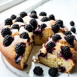 - 1 &frac12; cups all-purpose flour - 1 teaspoon baking powder - &frac14; teaspoon baking soda - &frac12; teaspoon salt - &frac12; cup unsalted butter, softened - 1 cup granulated sugar - 2 large eggs - 2 teaspoons vanilla extract - 1 tablespoon lemon zest - &frac12; cup sour cream - 1 cup fresh blackberries (plus extra for topping) - 1 tablespoon lemon juice - 1 teaspoon powdered sugar (for dusting) To make a tasty Blackberry Lemon Coffee Cake, you need several key ingredients. First, start with all-purpose flour. It gives the cake a nice body. You will also need baking powder, baking soda, and salt. These help the cake rise and ensure a good texture. Next, grab some dairy. You will use unsalted butter and sour cream. The butter adds flavor, while the sour cream keeps the cake moist. You will need two large eggs, which help bind everything together. Flavor is essential in this cake. You will want fresh lemon zest and vanilla extract. The lemon zest gives the cake a bright taste. The vanilla adds a sweet touch. Now, for the star of the show: fresh blackberries. You&rsquo;ll need one cup for the batter and some more for topping. They bring a sweet and tart flavor that pairs well with lemon. Finally, a sprinkle of powdered sugar adds a lovely finish. With these ingredients, you set the stage for a delightful treat. Each component works together to create a cake that is both tasty and pleasing to the eye. {{ingredient_image_1}} First, you need to preheat the oven to 350&deg;F (175&deg;C). This step is key for even baking. Next, take a 9-inch round cake pan and grease it with butter. After that, sprinkle flour in the pan. This helps the cake come out easily later. Start by creaming the butter and sugar. In a large bowl, beat the softened butter and granulated sugar. Use an electric mixer to mix until the mixture is light and fluffy. This should take about 3-4 minutes. Next, add the eggs one at a time. Mix well after each egg. Then, stir in the vanilla extract and lemon zest. These flavors bring the cake to life. Now, it&rsquo;s time to fold in the dry ingredients and blackberries. In a medium bowl, whisk together the flour, baking powder, baking soda, and salt. Gradually add this mixture to the butter mixture. Alternate adding the sour cream, starting and ending with the flour mix. Mix until just combined. Be gentle when you fold in the fresh blackberries and lemon juice. You want to keep them whole. Finally, pour the batter into the prepared cake pan. Smooth the top with a spatula. Scatter a few extra blackberries on top for a pretty finish. To get the best texture, use fresh ingredients. Make sure your butter is soft. This helps the cake rise nicely. You want a light and fluffy mix. Mixing the batter too much can make it dense. Be gentle when adding the flour and sour cream. Aim for a smooth batter without lumps. To check moisture, poke a toothpick in the center. If it comes out clean, your cake is ready. For a brighter taste, add more lemon zest. This makes the cake zingy and fresh. You can also mix in a pinch of cinnamon for warmth. If you want more blackberry flavor, use berry puree. Just blend some blackberries and fold it into the batter. This brings a deep berry taste in every bite. Experiment with a splash of almond extract for a unique twist. A beautiful cake looks as good as it tastes. Once cooled, place your cake on a nice plate. Dust powdered sugar on top for a sweet finish. Scatter some fresh blackberries on the cake. This adds color and charm. You can also drizzle a simple lemon glaze over it. It gives a shiny look and extra flavor. Serve slices with a dollop of whipped cream for a treat! Pro Tips Use Fresh Blackberries: Fresh blackberries will provide the best flavor and texture. If using frozen, ensure they are thawed and drained to avoid excess moisture in the batter. Room Temperature Ingredients: Make sure your butter, eggs, and sour cream are at room temperature for better emulsification, resulting in a lighter, fluffier cake. Don&rsquo;t Overmix: When incorporating the dry ingredients, mix until just combined to avoid a dense cake. Overmixing can lead to a tough texture. Check for Doneness: Start checking the cake a few minutes before the baking time is up. A toothpick should come out clean or with a few moist crumbs, not wet batter. {{image_2}} You can swap dairy and sugar for other options. Use coconut milk or almond milk for a dairy-free twist. If you want a lower sugar cake, try using honey or maple syrup. These choices keep the cake tasty and fun. Feel free to mix in other fruits or spices. Blueberries or raspberries work well with blackberries. You can also add cinnamon or nutmeg for a warm flavor. These additions give your cake a new life. To make a gluten-free Blackberry Lemon Coffee Cake, use gluten-free flour instead of all-purpose flour. You can find many blends at the store. This swap keeps the cake soft and delicious while meeting gluten-free needs. Enjoy this treat without worry! To keep your Blackberry Lemon Coffee Cake fresh, store it at room temperature. Use an airtight container to prevent it from drying out. If you have some left over, try wrapping it in plastic wrap first. This adds an extra layer of protection. Avoid placing it in direct sunlight or near heat sources, as this can affect its texture. If you want to freeze your cake, let it cool completely first. Wrap it tightly in plastic wrap, then place it in a freezer bag. This helps prevent freezer burn. When you&rsquo;re ready to enjoy it, take it out and thaw it in the fridge overnight. You can also leave it at room temperature for a few hours. Once thawed, dust it with powdered sugar before serving for a nice touch. At room temperature, your cake lasts about 2-3 days. If you store it in the fridge, it can stay fresh for up to a week. Just remember to keep it in that airtight container. This will help maintain its flavor and moisture, ensuring you enjoy every slice. Yes, you can use frozen blackberries. Just make sure to thaw and drain them first. This helps avoid extra moisture in your cake. Frozen blackberries work well when fresh ones are not in season. They still provide great flavor. To make this cake vegan, you can replace eggs with flax eggs. Mix one tablespoon of ground flaxseed with three tablespoons of water. Let it sit for five minutes to thicken. Use a plant-based butter instead of regular butter. Sour cream can be replaced with almond yogurt or coconut yogurt for a creamy texture. You can serve this cake with whipped cream or vanilla ice cream. A dollop of yogurt also pairs nicely. Fresh berries on the side add color and flavor. A cup of tea or coffee makes it a perfect treat for any time of day. You learned how to make a delicious Blackberry Lemon Coffee Cake. We covered key ingredients, step-by-step instructions, and helpful tips. You now know how to perfect the texture and flavor. You can also explore variations and storage options for freshness. Remember, this cake shines with blackberries and lemon. Adjust the recipe to fit your needs. Enjoy sharing it with friends and family. Happy baking!
