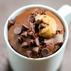 To make a delicious chocolate peanut butter mug cake, gather these simple ingredients: - 4 tablespoons all-purpose flour - 2 tablespoons cocoa powder - 2 tablespoons granulated sugar - 1/8 teaspoon baking powder - 1/8 teaspoon salt - 3 tablespoons milk (dairy or non-dairy) - 2 tablespoons peanut butter - 1 tablespoon vegetable oil - 1/4 teaspoon vanilla extract - Optional: chocolate chips for garnish These ingredients come together to create a rich and fluffy cake in just minutes. Each one plays a key role in flavor and texture. The flour gives structure, while cocoa powder adds deep chocolate flavor. Sugar sweetens every bite, and baking powder helps the cake rise. The pinch of salt enhances the taste. The milk helps to moisten the batter. Peanut butter brings a creamy texture and nutty taste that pairs perfectly with chocolate. Vegetable oil adds moisture, and vanilla extract rounds out the flavors. If you want an extra treat, chocolate chips add a delightful surprise. With just these few items, you can whip up a fantastic dessert. It’s a quick and easy way to satisfy your sweet tooth! {{ingredient_image_1}} - First, grab a microwave-safe mug. - Add 4 tablespoons of all-purpose flour. - Next, mix in 2 tablespoons of cocoa powder. - Then, add 2 tablespoons of granulated sugar. - Sprinkle in 1/8 teaspoon of baking powder. - Add 1/8 teaspoon of salt. - Mix these dry ingredients well to avoid lumps. - Now, pour in 3 tablespoons of milk. - Add 2 tablespoons of peanut butter. - Include 1 tablespoon of vegetable oil. - Finally, stir in 1/4 teaspoon of vanilla extract. - Mix until smooth and creamy. - Place the mug in the microwave. - Cook on high for about 1 minute and 30 seconds. - Cooking times may change depending on your microwave's wattage. - Watch carefully to prevent overflow. - Once done, take out the mug. It will be hot! - Let it cool for about a minute. - The cake should be fluffy and pull away from the mug's sides. - Top your cake with a dollop of extra peanut butter. - Drizzle some chocolate sauce on top. - You can also sprinkle chocolate chips for more flavor. - Serve warm for the best taste. To make a great mug cake, avoid overflow in the microwave. Use a large mug to give the batter space to rise. Watch it closely while it cooks. If the cake starts to rise too much, stop the microwave for a few seconds. This helps prevent a messy spill. For a fluffy texture, make sure to mix the batter well. Combine all dry ingredients first, then add wet ones. Stir until smooth. This ensures even mixing and no lumps. One common mistake is overmixing the batter. If you stir too long, the cake can become tough. Mix just until you don't see dry flour anymore. Also, check your microwave wattage. Different microwaves cook at different speeds. If yours is lower than average, you may need to cook longer. Always keep an eye on it to prevent overcooking. You can add extra ingredients for richness. Try adding chocolate chips or nuts to the batter before cooking. This gives your cake an extra treat. You can also use different nut butters. Almond butter or cashew butter can change the flavor profile. This keeps things interesting and lets you explore new tastes. Pro Tips Use a Larger Mug: To prevent overflow while cooking, opt for a mug that holds at least 12 ounces. Mix Thoroughly: Ensure all ingredients are well blended to avoid dry pockets and achieve a smooth texture. Watch Cooking Time: Microwaves vary in power; start with 1 minute and add additional time in 10-second increments if needed. Customize Your Toppings: Get creative with toppings like whipped cream, sliced bananas, or crushed nuts for added flavor and texture. {{image_2}} If you need to change this recipe, you can make it gluten-free. Use a gluten-free flour blend instead of all-purpose flour. This swap works well and keeps the cake tasty. For a dairy-free option, choose almond milk or oat milk. These alternatives blend nicely with the other ingredients. You can easily switch up the flavor of your mug cake. Instead of cocoa powder, try using carob powder or even matcha for a unique twist. If you want to add some texture, fold in fruits like mashed bananas or blueberries. Chopped nuts, such as walnuts or pecans, can also add a delicious crunch. You can turn your mug cake into a fun layered dessert. Slice the cake in half and add whipped cream or yogurt between the layers. For a parfait, alternate layers of cake, yogurt, and fruits in a clear glass. This makes a beautiful presentation and tastes great! To store your chocolate peanut butter mug cake, let it cool first. Cover the mug with plastic wrap or transfer the cake to an airtight container. You can keep it in the fridge for up to two days. If you want to save it longer, you can freeze it. Wrap the mug cake tightly in plastic wrap, then place it in a freezer bag. It will last for about a month in the freezer. When you're ready to enjoy your mug cake again, use the microwave. Heat it for about 15 to 30 seconds. Check to see if it is warm throughout. If it feels dry, add a splash of milk before heating. This helps keep the cake moist. Make sure to keep an eye on it to avoid overheating. Your mug cake will last in the fridge for about two days. In the freezer, it can last for up to one month. Signs of spoilage include an off smell, dry texture, or mold. If you notice any of these signs, it’s best to toss it out. Always trust your senses when it comes to food safety. It takes just 5 minutes to prep. Cooking takes about 1 minute and 30 seconds. The total time is around 7 minutes. Yes, you can! You can swap peanut butter for almond butter or sunflower seed butter. You could also use a chocolate spread like Nutella. Each choice offers a unique flavor twist. Yes, it is safe. Just remember to use a microwave-safe mug. Keep an eye on your cake while it cooks to prevent overflow. Always let it cool a bit before eating to avoid burns. You now have all the steps to make a tasty chocolate peanut butter mug cake. From gathering your ingredients to cooking and serving, it’s simple. Remember to watch your mixing and microwave settings. With some easy tweaks, you can enjoy fun flavors or meet any diet needs. Store your leftovers properly to keep enjoying this treat. Follow these tips, and you’ll impress anyone who tries it. Enjoy baking and savoring your delicious creation!